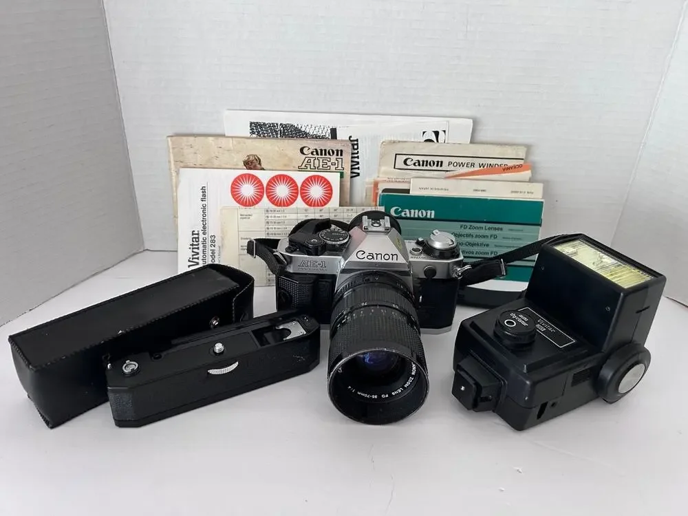 Canon AE-1 Program SLR Camera W/ 35-70MM Zoom and Drive Motor - Papers-Tested